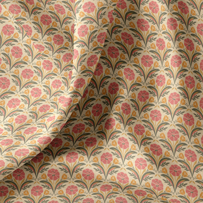 Popeline de coton - Fleurs orange et rose