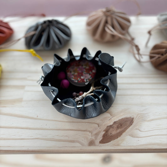 Bourse en cuir argentée - Grande