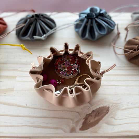 Bourse en cuir beige - Grande